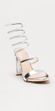 Sandále na viazanie s blokovým podpätkom v striebornej farbe