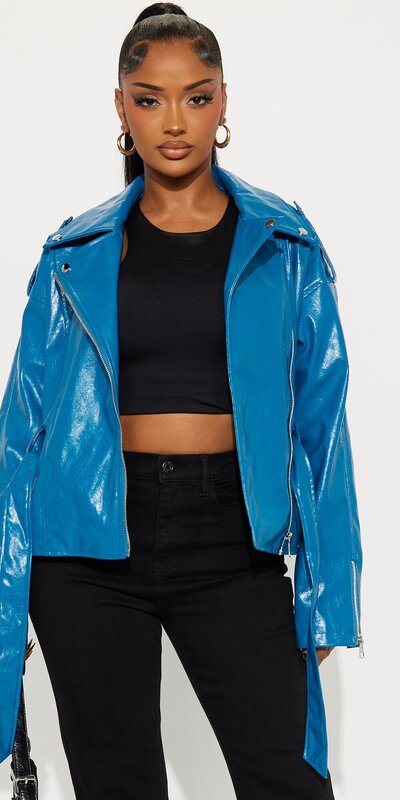 Biker bunda s viazaním v modrej farbe