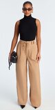 Twill nohavice so širokými nohavicami a vysokým pásom v béžovej farbe