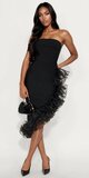 Asymetrické midi šaty s volánovým lemom v čiernej farbe