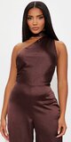 Saténový overal s halter výstrihom v hnedej farbe
