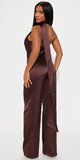 Saténový overal s halter výstrihom v hnedej farbe