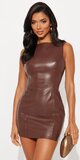 Mini šaty z imitácie kože bez rukávov v hnedej farbe