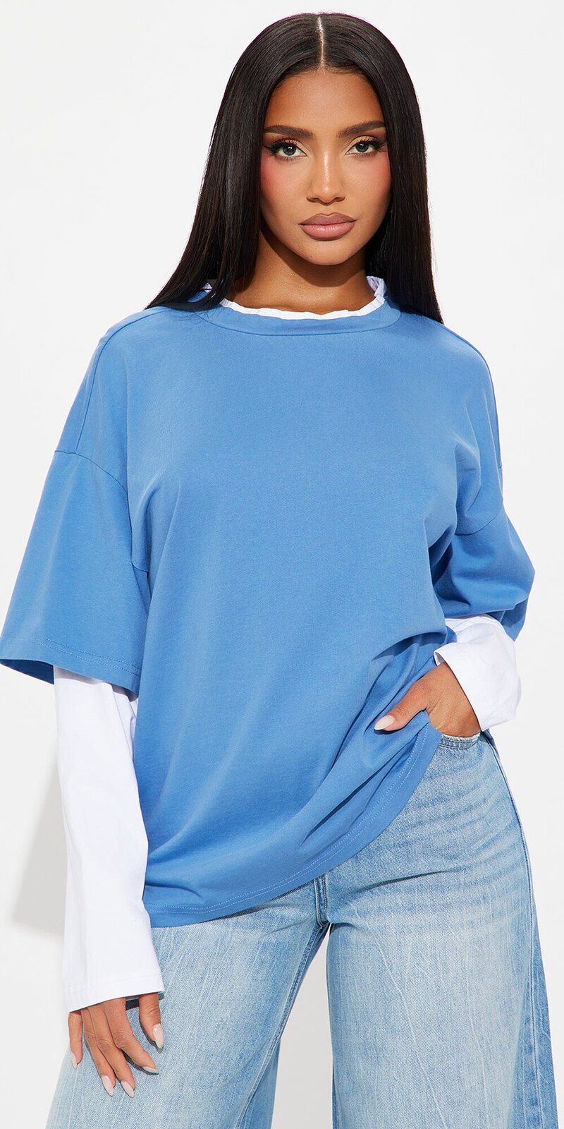 Modré vrstvené tričko s dlhým rukávom