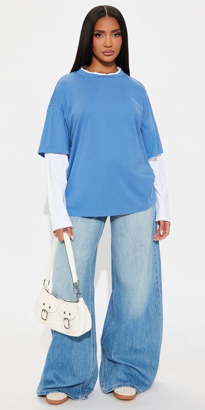 Modré vrstvené tričko s dlhým rukávom Modrá