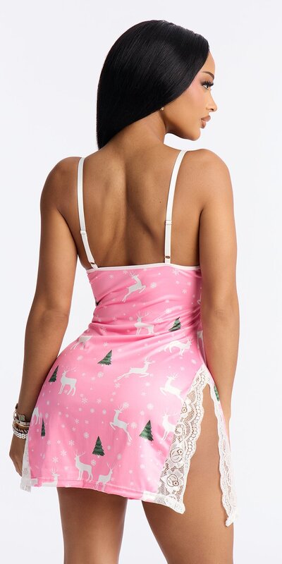 Ružová nočná košieľka s čipkovaným lemom a mašličkou Ružová