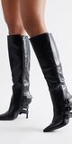 Čižmy po kolená s prackou v čiernej farbe