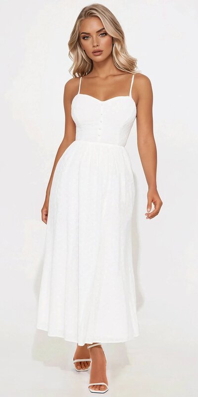 Romantické midi šaty s madeirou v bielej farbe