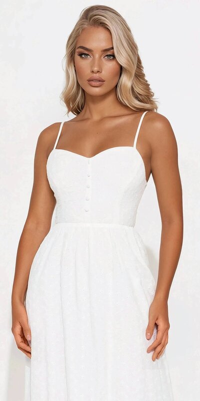 Romantické midi šaty s madeirou v bielej farbe