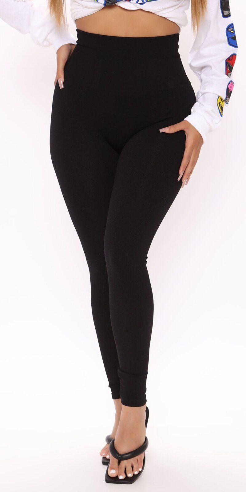 Čierne vrúbkované legíny s tvarujúcim pásom