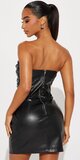 Čierne mini šaty v koženom vzhľade s odhalenými ramenami