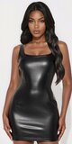 Čierne mini šaty v koženom vzhľade bez rukávov s hladkým leskom