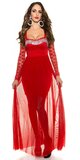 Plesové dámske šaty s čipkovanými rukávmi Červená