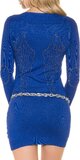 Dámske pletené mini šaty s kamienkami na lakťoch Modrá
