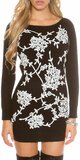 Dámske pletené mini šaty s kvetinami Čierna