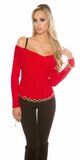 Dámsky sveter ,,Carmen,, s odhalenými ramenami Červená