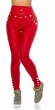 Dámske nohavice s vyvýšeným pásom koženého vzhľadu Červená