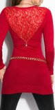 Dámsky sveter s čipkovaným chrbtom Červená