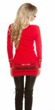 Dámsky dlhý sveter s priesvitnými časťami Červená