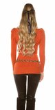 Dámsky sveter s mašľami vo výstrihu Oranžová