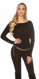 Dámsky štýlový sveter s veľkými gombíkmi na rukávoch Čierna