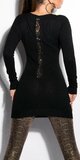 Klasický dlhý sveter s mašličkami Čierna