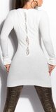 Klasický dlhý sveter s mašličkami Biela