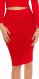 Pozdĺžne vrúbkovaná pletená sukňa Červená
