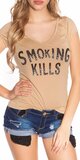 Dámske Tričko ,,Smoking Kills,, Béžová