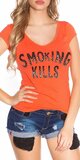 Dámske Tričko ,,Smoking Kills,, Koralová