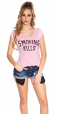Dámske Tričko ,,Smoking Kills,, Bledá ružová