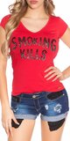 Dámske Tričko ,,Smoking Kills,, Červená