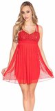 Mini šaty s perličkovým dekoltom Červená
