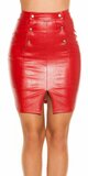 Dlhá kožená sukňa so zvýšeným pásom Červená