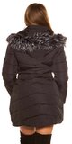 Dlhá prešívaná zimná bunda s kapucňou Čierna