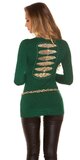 Dámsky dlhý sveter so zlatými flitrami na chrbte Zelená