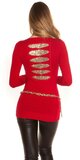 Dámsky dlhý sveter so zlatými flitrami na chrbte Červená