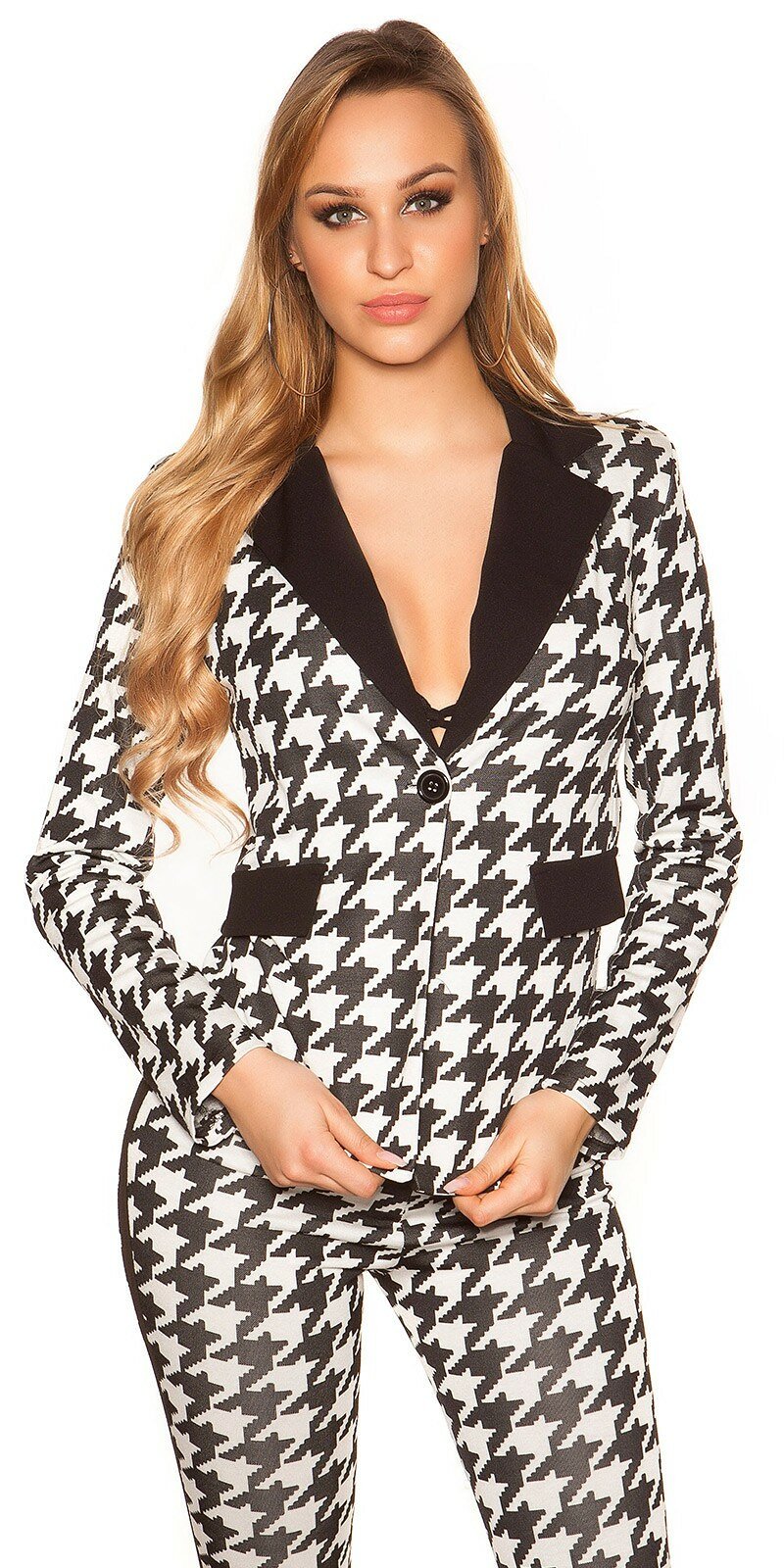 Obrázok Blazer s houndstooth vzorom #Veľkosť L Farba Čierno-biela