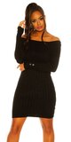 Pletené šaty s ozdobnými gombíkmi na rukávoch Čierna