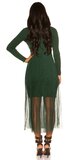 Pletené šaty s dlhou šifónovou sukňou Zelená
