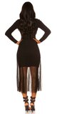 Pletené šaty s dlhou šifónovou sukňou Čierna