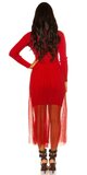 Pletené šaty s dlhou šifónovou sukňou Červená