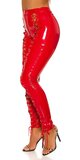 Šnurovacie latexové nohavice s vysokým pásom Červená
