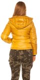 Dámska krátka zimná bunda s kapucňou Horčicová