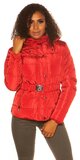 Dámska krátka zimná bunda s opaskom Červená