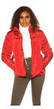 Dámska krátka zimná bunda s opaskom Červená
