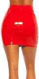 Latex look sukňa s vysokým pásom Červená