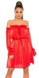 Carmen saténové mini šaty s odhalenými ramenami Červená