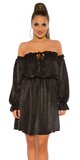 Carmen saténové mini šaty s odhalenými ramenami Čierna