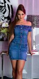 Džínsové mini šaty s odhalenými ramenami Tmavomodrá